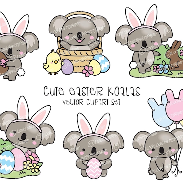 Premium Vector Clipart - Kawaii Easter Koalas - Cute Easter Koala Bears Clipart Set - High Quality Vectors - Kawaii Easter Clipart