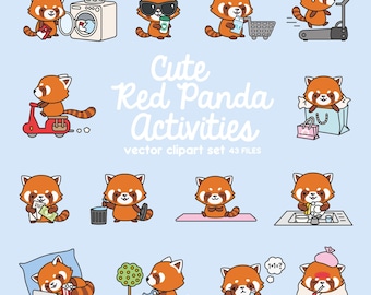 Premium Vektor Clipart - Kawaii Röda Pandor - Söta Röda Pandor Planerings Clipart - Direkt Nedladdning - Kawaii Clipart