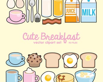 Premium Vector Clipart - Kawaii Breakfast Clipart - Kawaii Food Clip art Set - High Quality Vectors - No Faces - Kawaii Clipart