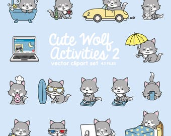 Premium Vector Clipart - Kawaii Wolf - Cute Wolves Clipart - Even More Wolves - Instant Download - Kawaii Clipart