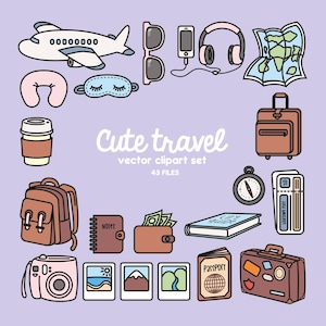 Premium vectorclipart - kawaii-reisclipart - kawaii-clipartset - hoge kwaliteit vectoren - direct downloaden - kawaii-clipart