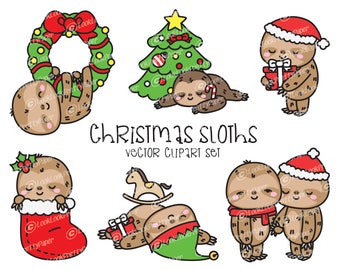 Premium Vector Clipart - Kawaii Christmas Sloths - Cute Christmas Sloths Clipart Set - High Quality Vectors - Kawaii Christmas Clipart