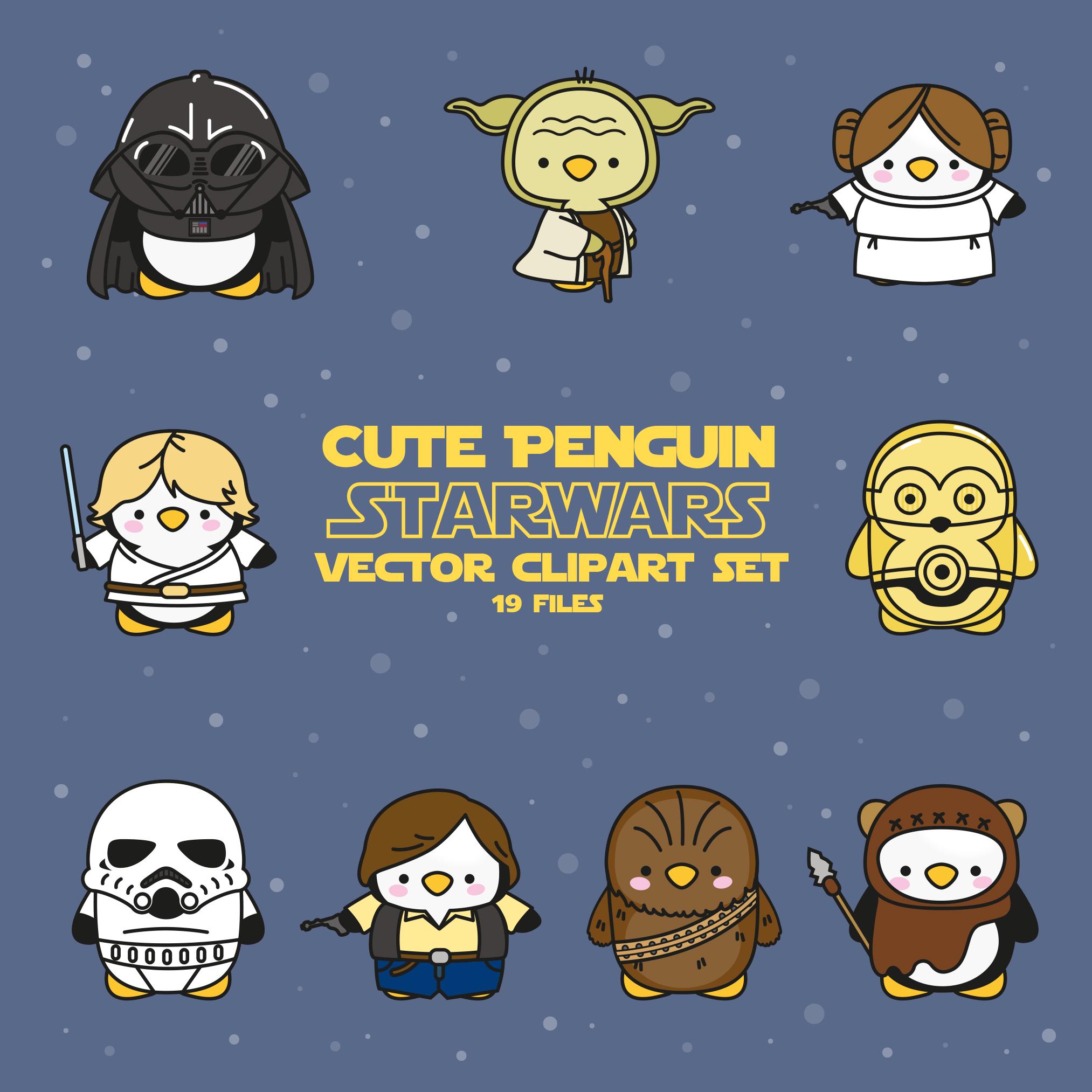 Premium Vektor Clipart - Kawaii Pinguine Star Wars - Süße Pinguine Clipart Set - Hochwertige Vektoren - Kawaii Star Wars Clipart
