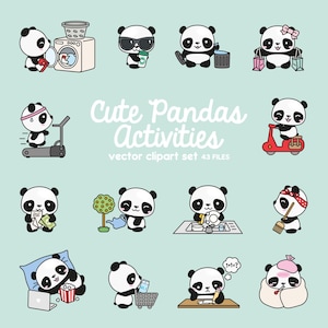 Premium Vector Clipart - Kawaii Panda - Cute Panda Planning Clipart - Instant Download - Kawaii Clipart