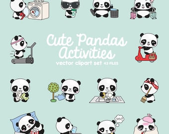 Premium Vector Clipart - Kawaii Panda - Cute Panda Planning Clipart - Instant Download - Kawaii Clipart