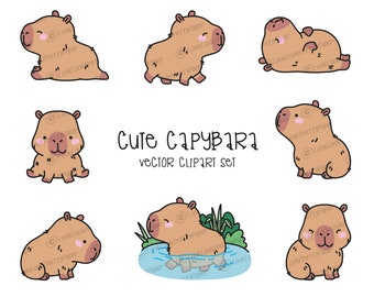 Premium Vector Clipart - Kawaii Capybara - Cute Capybara Clipart - Instant Download - Kawaii Clipart