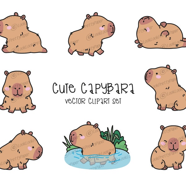 Premium Vector Clipart - Kawaii Capybara - Cute Capybara Clipart - Instant Download - Kawaii Clipart
