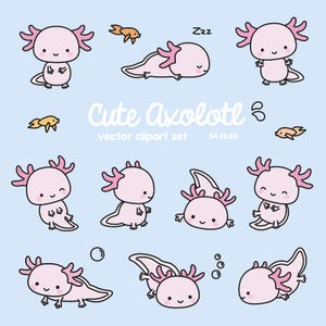 Premium Vektor Clipart - Kawaii Axolotl - Süßes Axolotl Clipart Set - hochwertige Vektoren - Sofort Download - Kawaii Clipart