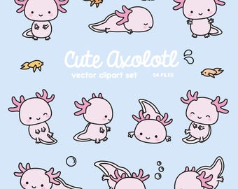 Premium Vektor Clipart - Kawaii Axolotl - Süßes Axolotl Clipart Set - hochwertige Vektoren - Sofort Download - Kawaii Clipart