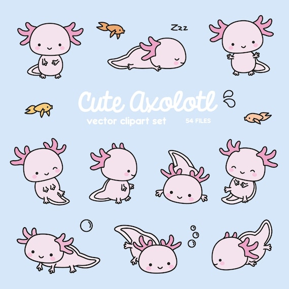 Premium Vector Clipart - Kawaii Axolotls - Cute Axolotl Clipart Set - High Quality Vectors - Instant Download - Kawaii Clipart