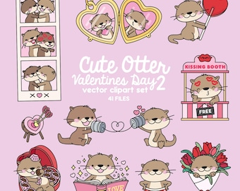 Premium Vektor Clipart - Kawaii Valentinstag Otter 2 - Valentinstag Otter Clipart - Hochwertige Vektoren - Süße Valentinstag Clipart