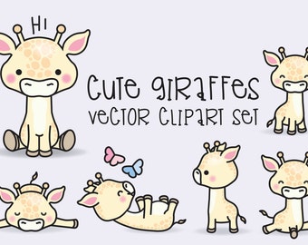 Premium Vector Clipart - Kawaii Giraffes - Cute Giraffes Clipart Set - High Quality Vectors - Instant Download - Kawaii Clipart