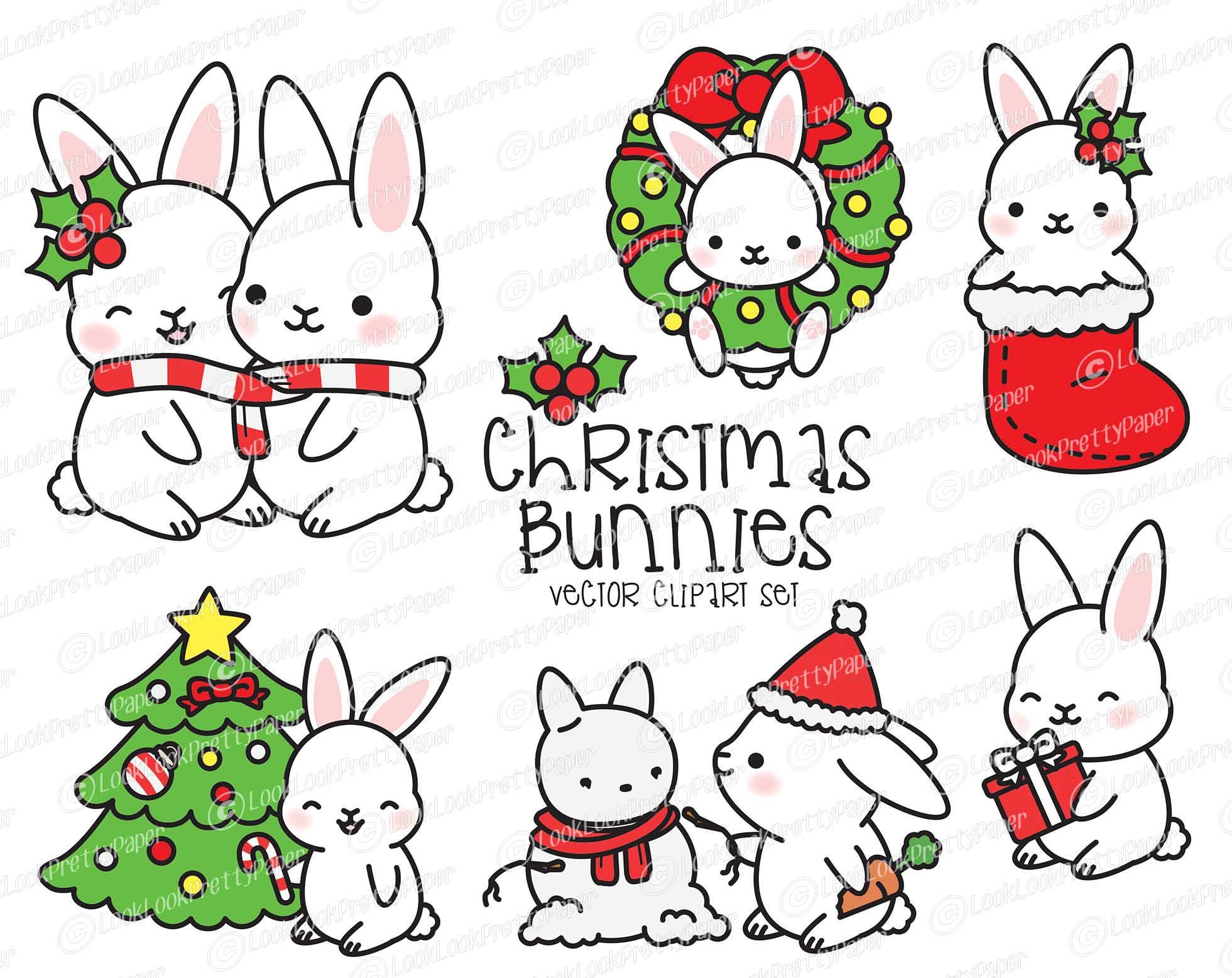 Premium Vector Clipart Kawaii Christmas Bunnies Cute Christmas Bunny  Clipart Set High Quality Vectors Kawaii Christmas Clipart 