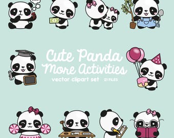 Imágenes vectoriales premium - Más pandas kawaii - Más imágenes prediseñadas de pandas adorables - Vectores de alta calidad - Descarga instantánea - Imágenes prediseñadas kawaii