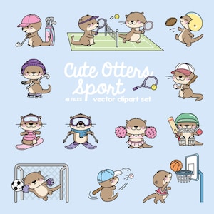 Premium Vector Clipart - Kawaii Sporty Otter - Cute Otter Sport Clipart - Download istantaneo - Kawaii Clipart