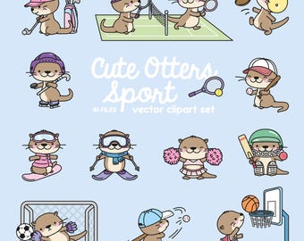 Premium Vektor Clipart - Kawaii Sportlicher Otter - Süßer Otter Sport Clipart - Instant Download - Kawaii Clipart