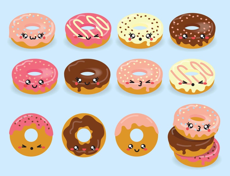 Premium Vector Clipart Kawaii Donuts Cute Donut Clip Art Etsy