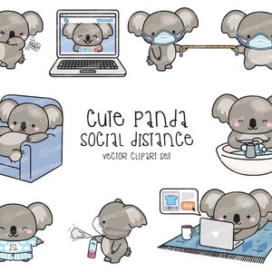 Premium Vector Clipart - Kawaii Panda - Cute Panda Social Distancing  Clipart - Pandas Lockdown - Instant Download - Kawaii Clipart