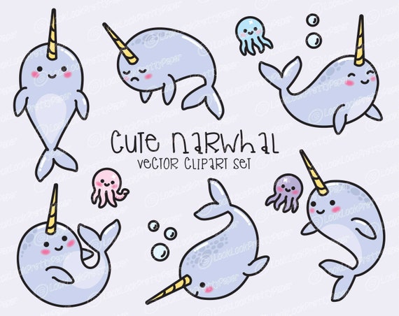 Premium Vector Clipart Kawaii Narwhal Cute Narwhal Clipart Etsy