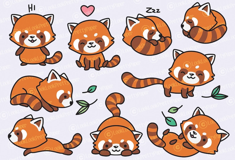 Premium Vector Clipart Kawaii Red Pandas Cute Red Panda - Etsy Denmark