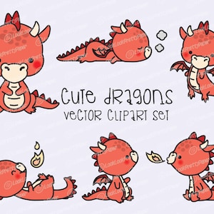 Premium Vector Clipart Kawaii Dragon Cute Baby Dragons Etsy