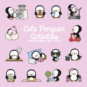 Premium Vektor Clipart - Kawaii Perle der Pinguin - Süßer Pinguin Planung Clipart - Instant Download - Kawaii Clipart