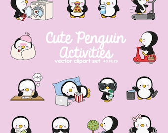 Premium Vector Clipart - Kawaii Pearl the Penguin - Cute Penguin Planning Clipart - Instant Download - Kawaii Clipart