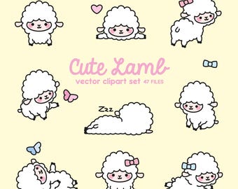 Premium Vector Clipart - Kawaii Lambs - Cute Lamb Clipart Set - High Quality Vectors - Instant Download - Kawaii Clipart - Kawaii Sheep