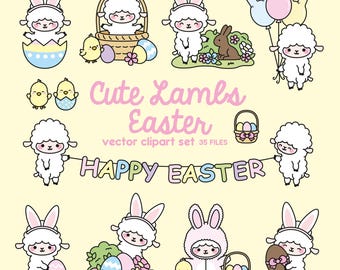 Premium Vektor Clipart - Kawaii Oster Schaf - Süßes Oster Schaf Clipart Set - Hochwertige Vektoren - Kawaii Ostern Clipart