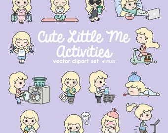 Premium Vector Clipart - Cute Me - Kawaii Girl - Cute Girl Planning Clipart - Blond haar - Kawaii Clipart