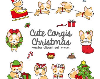 Premium Vector Clipart - Kawaii Christmas Corgis - Cute Christmas Corgi Clipart Set - High Quality Vectors - Kawaii Christmas Clipart