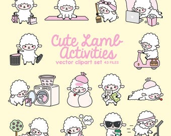 Premium vectorclipart - kawaii lammeren - schattige lammeren planning clipart - direct downloaden - kawaii-clipart - schattige schapen