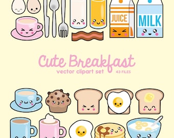 Premium Vector Clipart - Kawaii Breakfast Clipart - Kawaii Food Clip art Set - High Quality Vectors - Instant Download - Kawaii Clipart