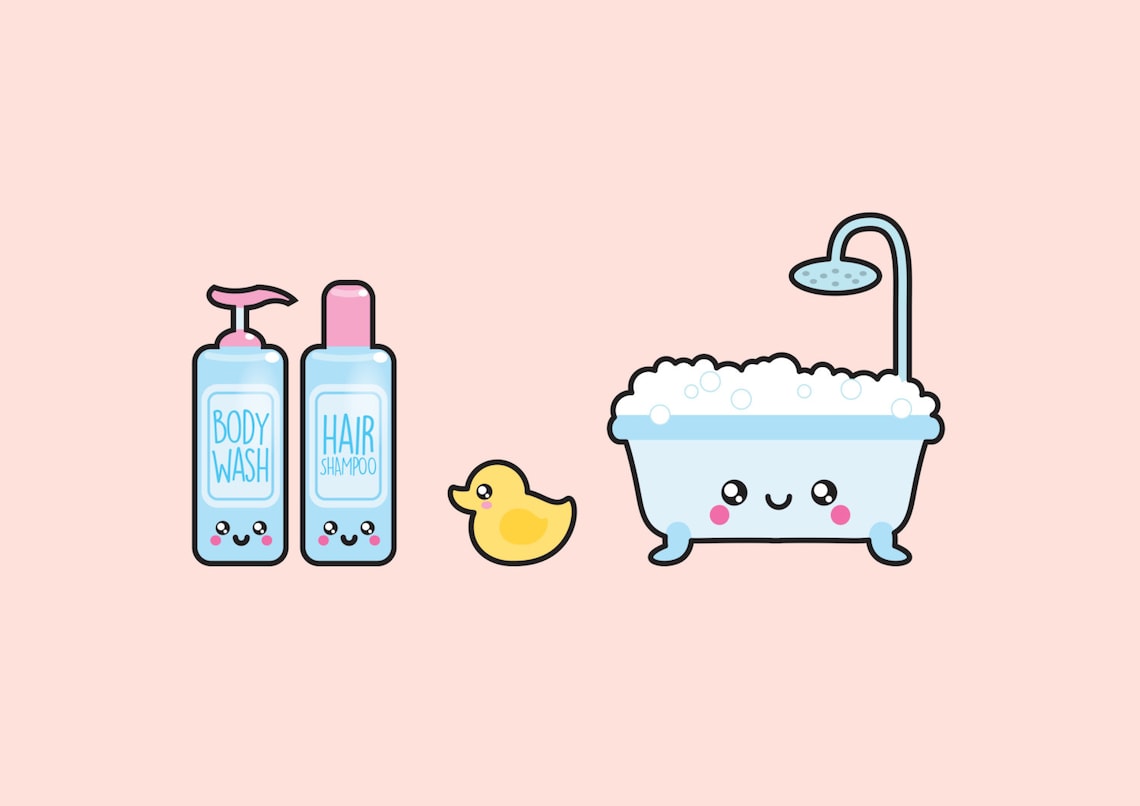 Premium Vector Clipart Kawaii Bathroom Clipart Kawaii Etsy