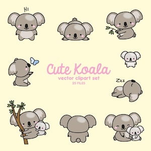 Premium Vektor Clipart - Kawaii Koala - süße Koalas Clipart Set - hochwertige Vektoren - Sofort Download - Kawaii Clipart