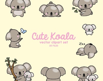 Premium Vector Clipart - Kawaii Koala - Cute Koalas Clipart Set - High Quality Vectors - Instant Download - Kawaii Clipart