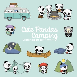Premium Vector Clipart - Kawaii Panda - Cute Panda Camping Clipart Set - Instant Download - Kawaii Clipart