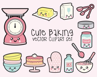 Premium Vector Clipart - Kawaii Baking Clipart - Kawaii baking Clip art Set - High Quality Vectors - Instant Download - Kawaii Bake Clipart