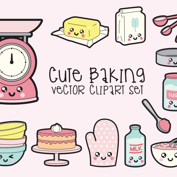 Premium Vector Clipart - Kawaii Baking Clipart - Kawaii baking Clip art Set - High Quality Vectors - Instant Download - Kawaii Bake Clipart