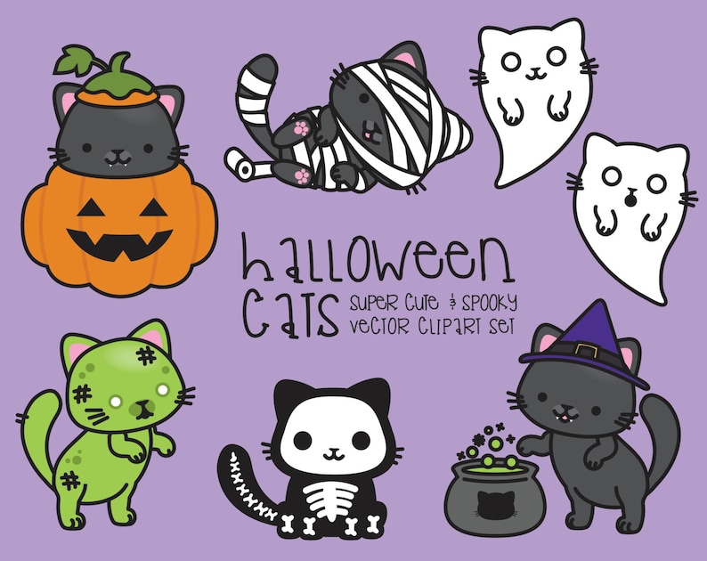 Premium Vector Clipart Kawaii Halloween Cats Lindo | Etsy (794 x 630 Pixel)