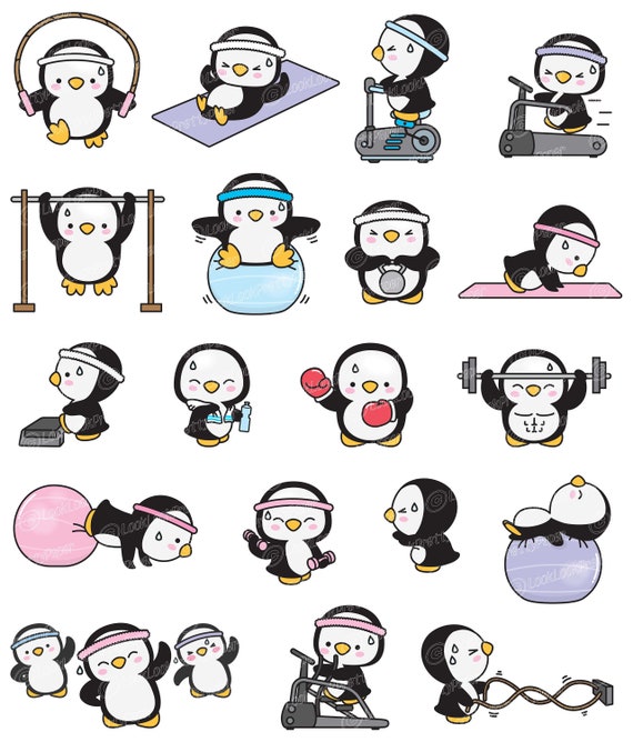 Premium Vector Clipart Kawaii Workout Penguins Cute Workout Penguins Clipart Set High Quality Vectors Kawaii Workout Clipart Etsy