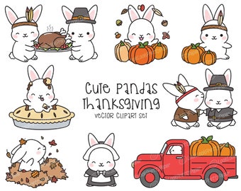 Premium Vector Clipart - Kawaii Thankgiving Bunny - Cute Thangiving Bunnies Clipart - High Quality Vectors - Kawaii Thanksgiving Clipart