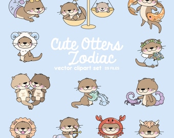 Premium Vektor Clipart - Kawaii Otter Sternzeichen - Süßer Otter Sternzeichen - High Quality Vektoren - Instant Download - Kawaii Clipart