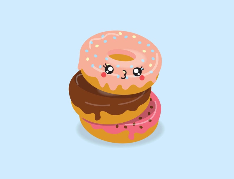 Premium Vector Clipart Kawaii Donuts Cute Donut Clip art | Etsy