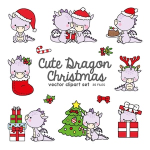 Premiumvektor Clipart - Kawaii Lila Juldrakar - Söta Juldrakar Clipart - Högkvalitativa Vektorer - Kawaii Jul Clipart