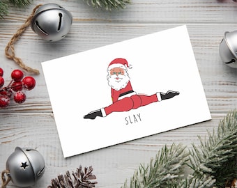 Santa Splits "Slay" Tarjeta navideña divertida de estilo vintage