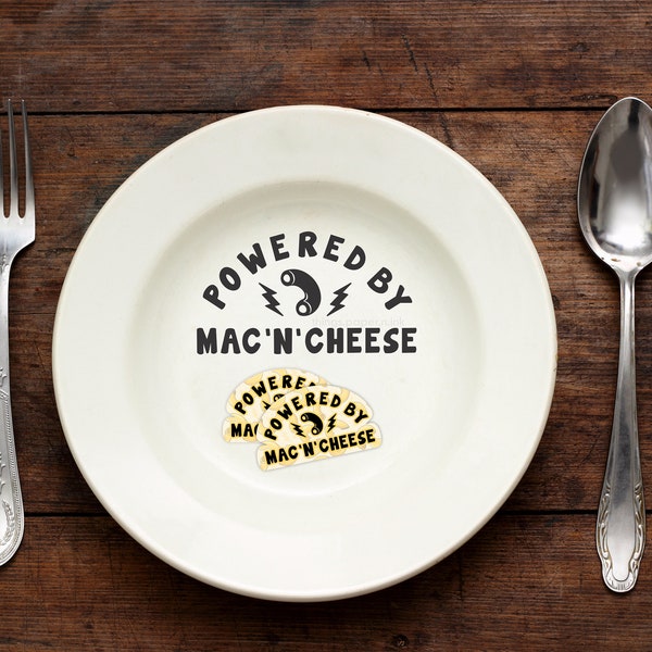 Powered by Mac & Cheese, Mac and Cheese Gifts, Food Lover, Pasta Lover, Gifts for Foodie, Waterproof Stickers, Food Stickers, Gifts under 10