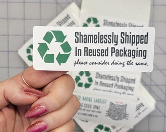 Reused Packaging Stickers, Rectangle Recycle Labels (4x1.5 inch)