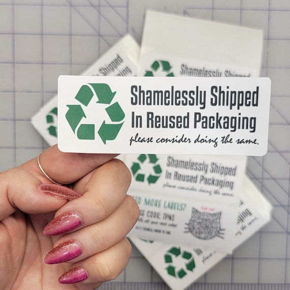 Reused Packaging Stickers, Rectangle Recycle Labels (4x1.5 inch)