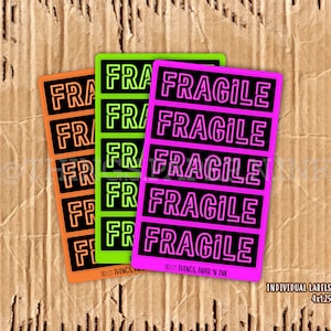 Fragile Packaging Stickers: BRIGHT Neon Style